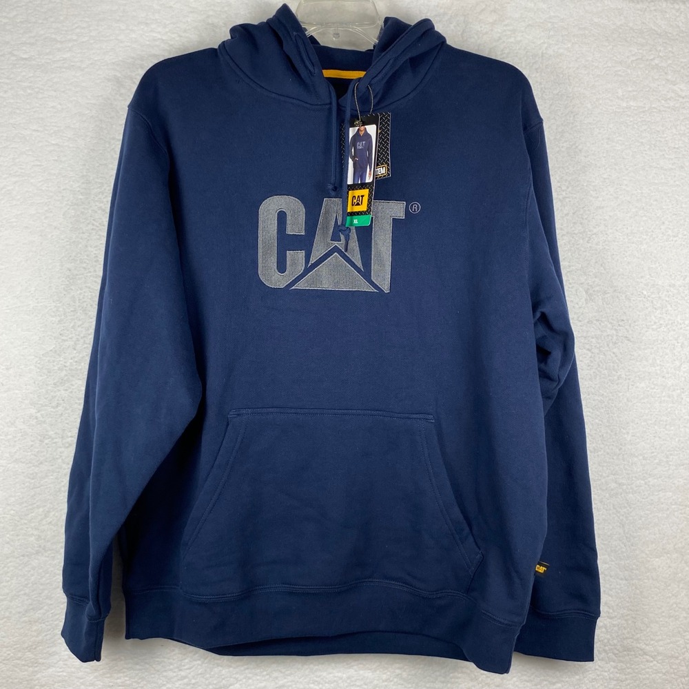 Caterpillar Mens XL Navy‎ Blue Embroidered Logo Fleece Hoodie Sweatshirt NEW